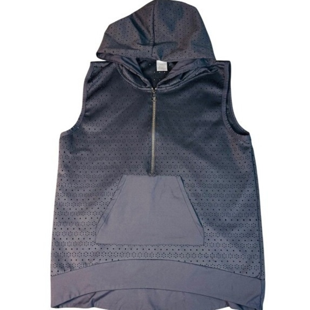 Anne Cole Locker Vest Women M Perforated Quarter Zip Sleeveless Hoodie Black